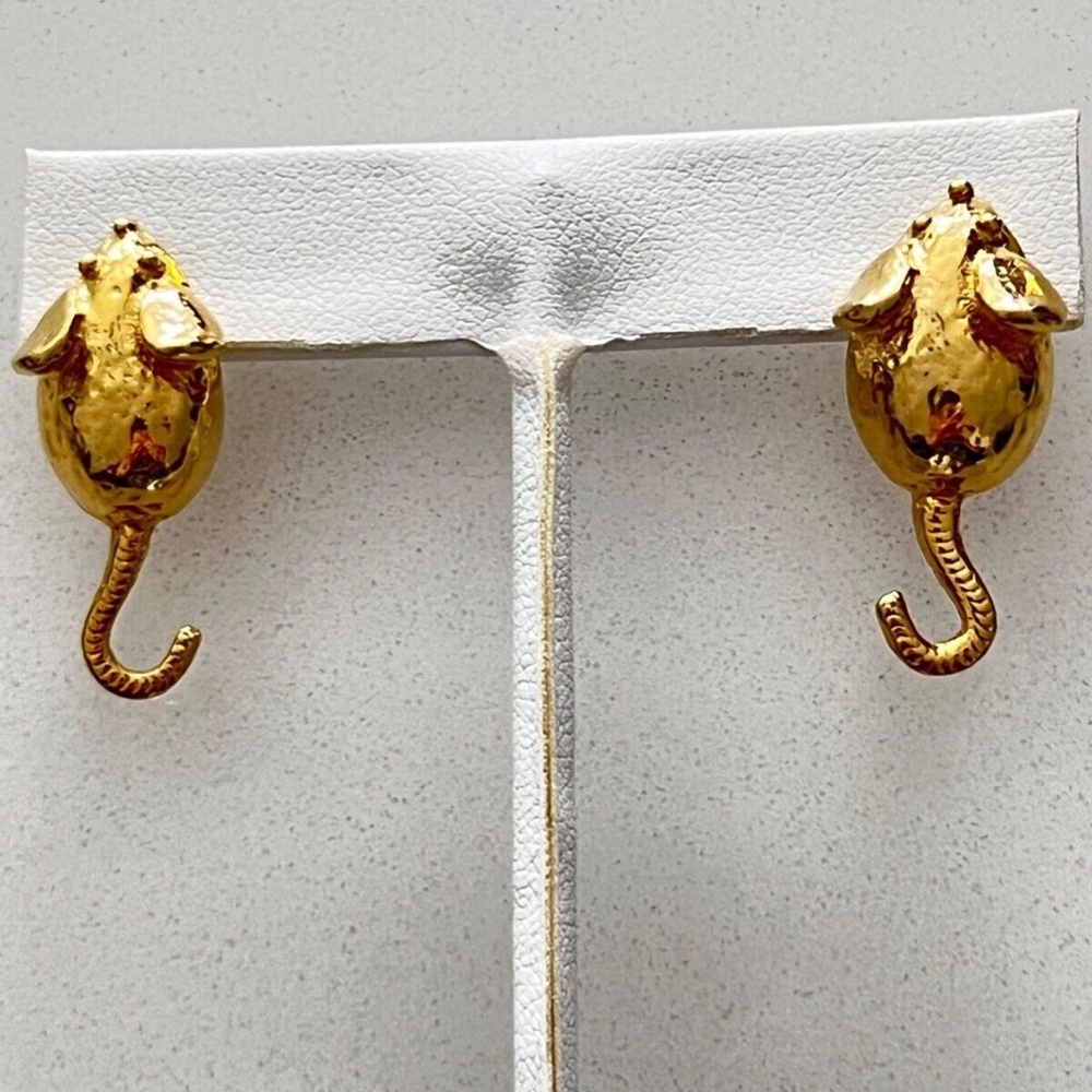 NWT Vintage 70s Mimi Di N Signed Mice Statement Earrings Gold - Picture 6 of 6